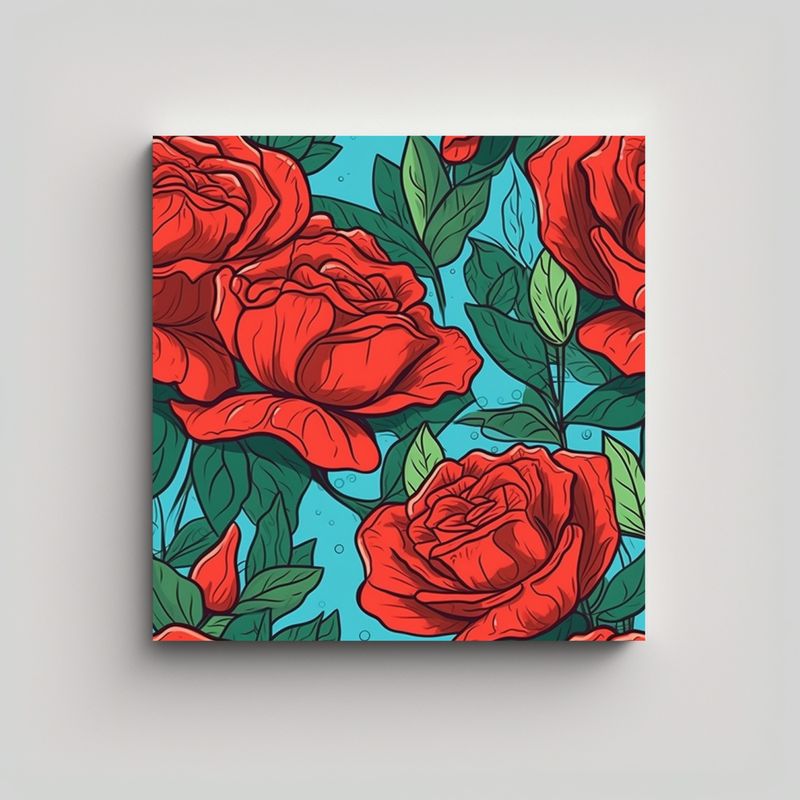 GENERICO - Cuadro Estilo Dibujos Animados De Rosas Rojas 80x80 Cm