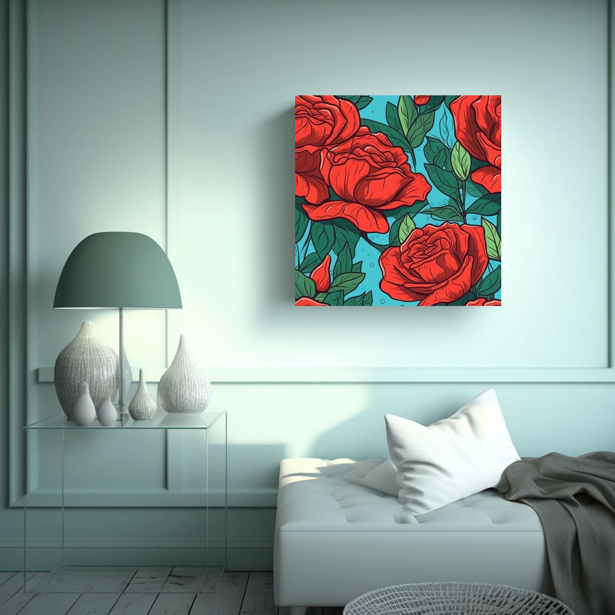 GENERICO - Cuadro Estilo Dibujos Animados De Rosas Rojas 50x50 Cm