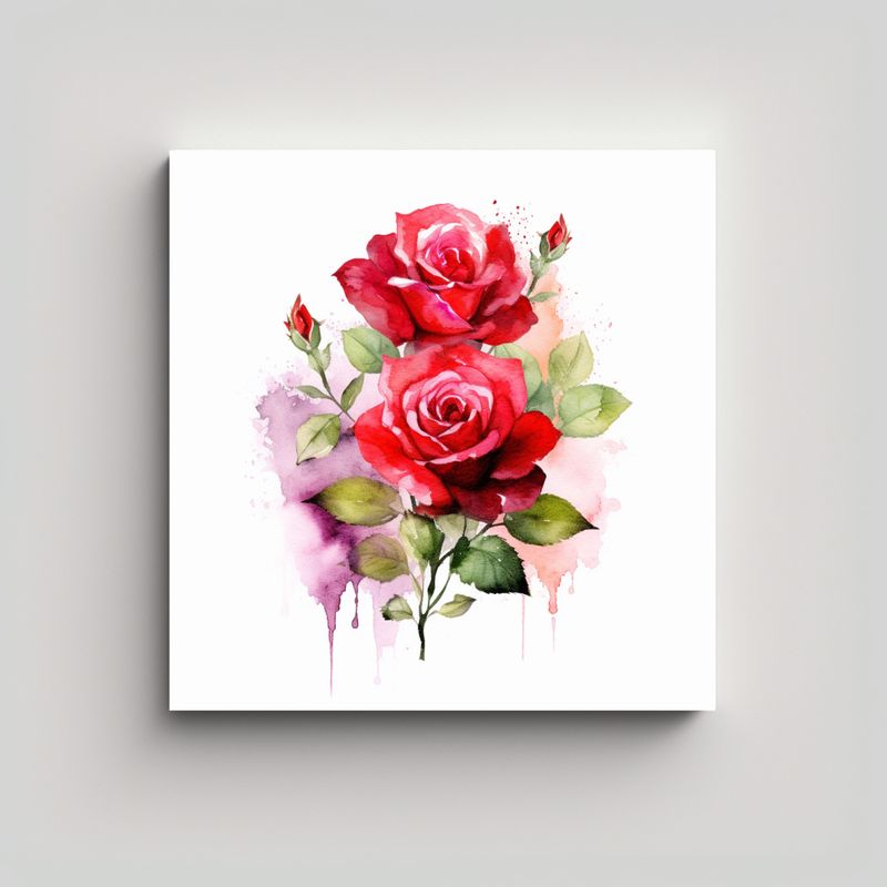 GENERICO - Cuadro Lienzo Único De Rosas Rojas Acuarela Arte 90x90 Cm