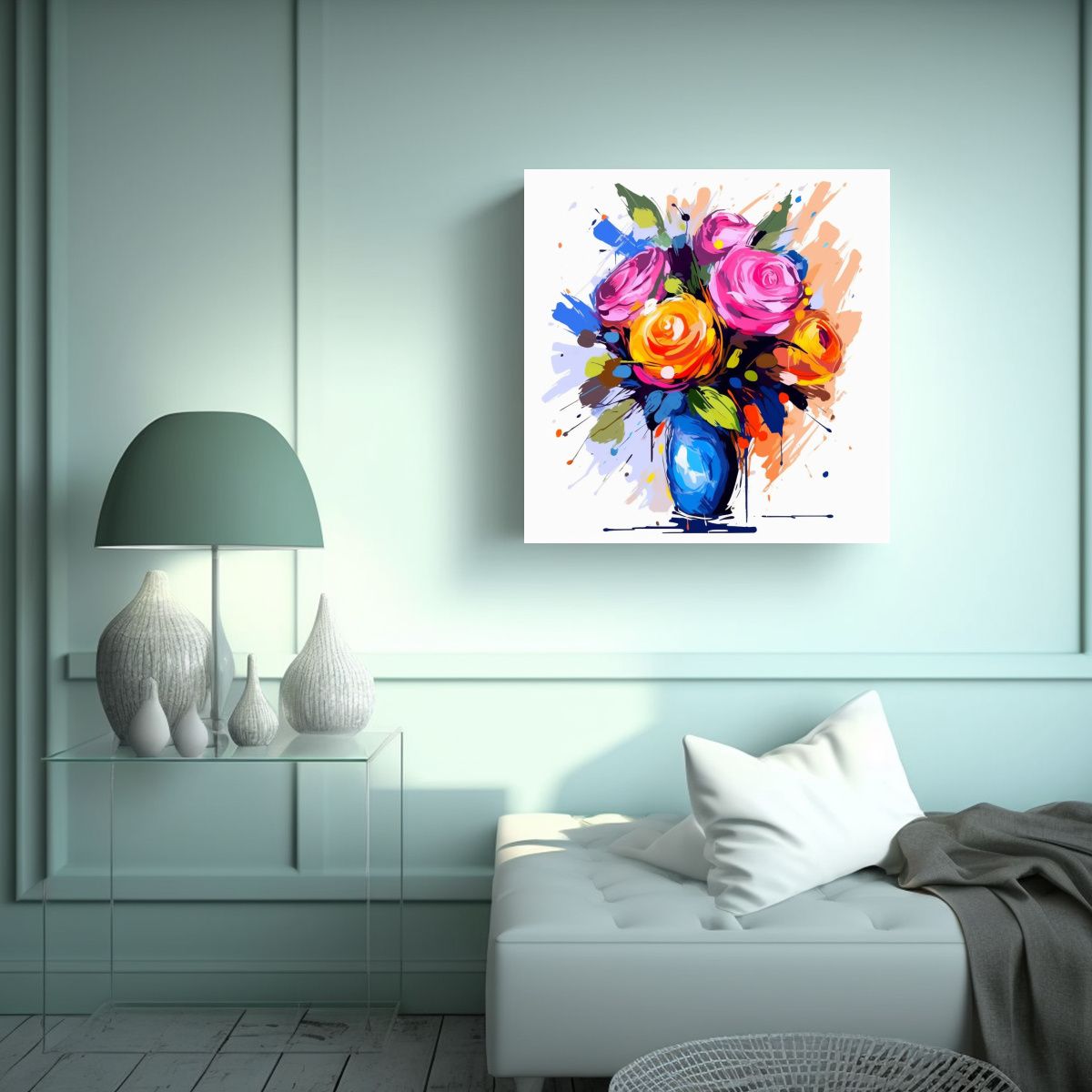 GENERICO - Arte Pop Tulipanes Pequeño Ramo Lienzo 70x70 Cm