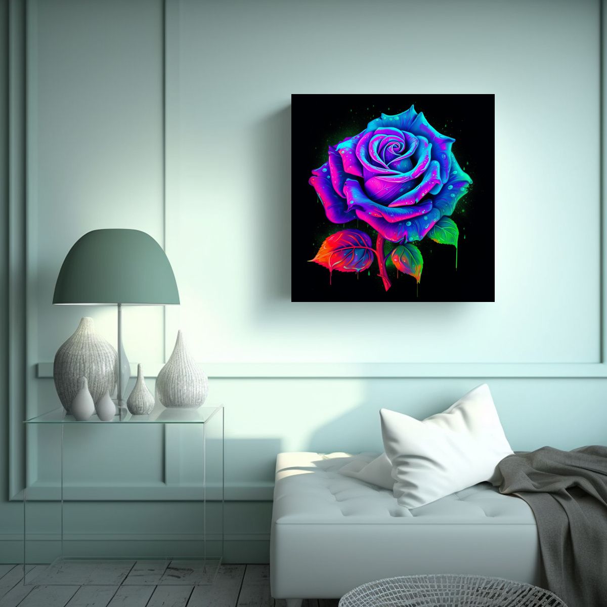 GENERICO - Arte De Pared Neon Aqua Rosa Morado Estilo 50x50 Cm