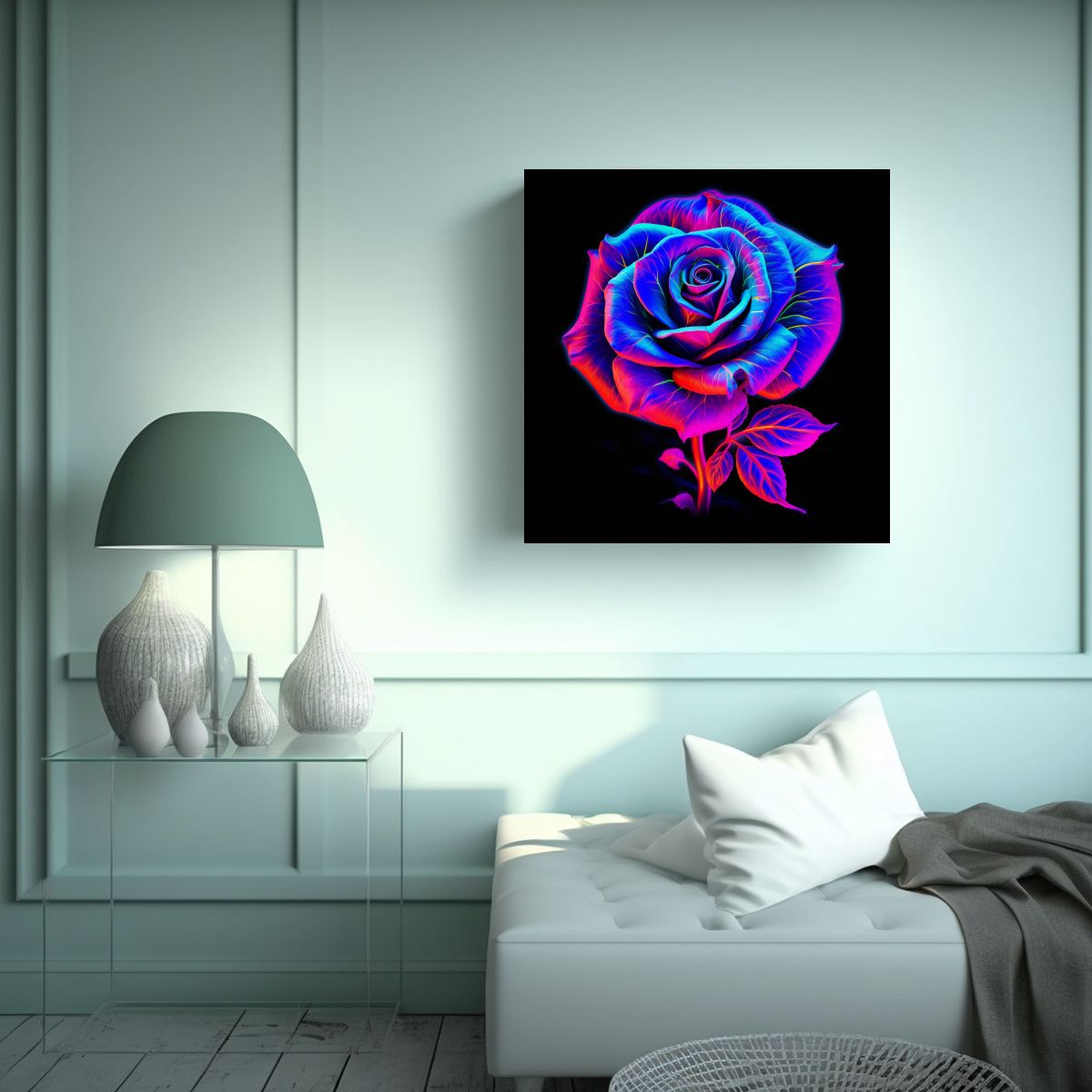 GENERICO - Cuadro Moderno Neon Aqua Rosa Morado Regalo 70x70 Cm