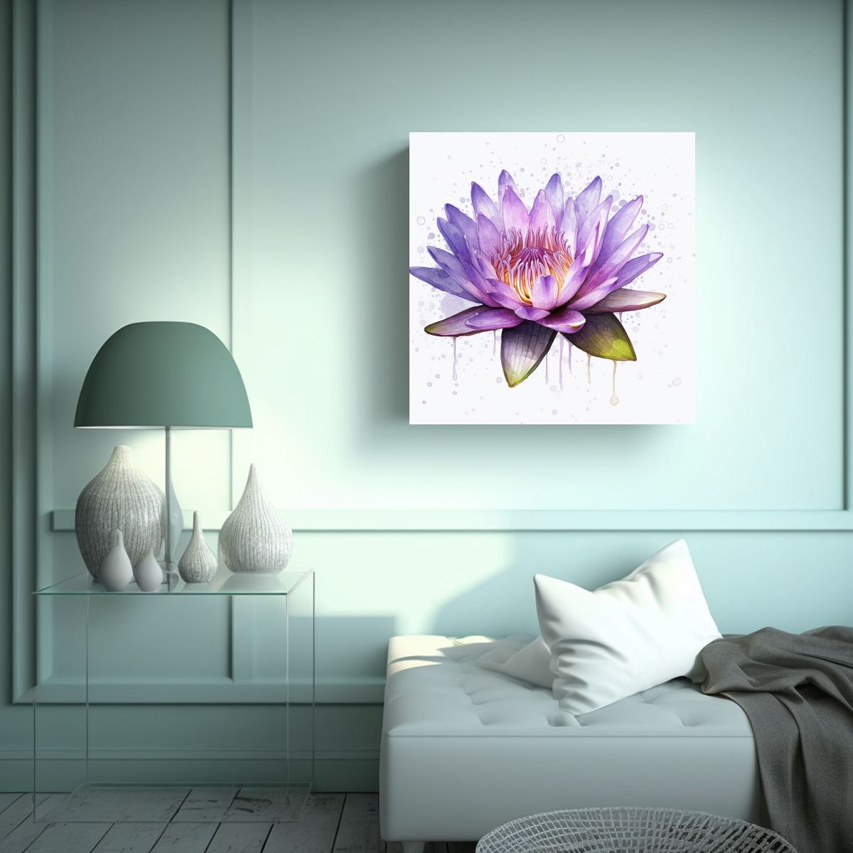GENERICO - Pintura Acuarela Nymphaea Morada Arte Pared 70x70 Cm