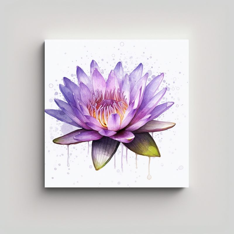 GENERICO - Pintura Acuarela Nymphaea Morada Arte Pared 60x60 Cm