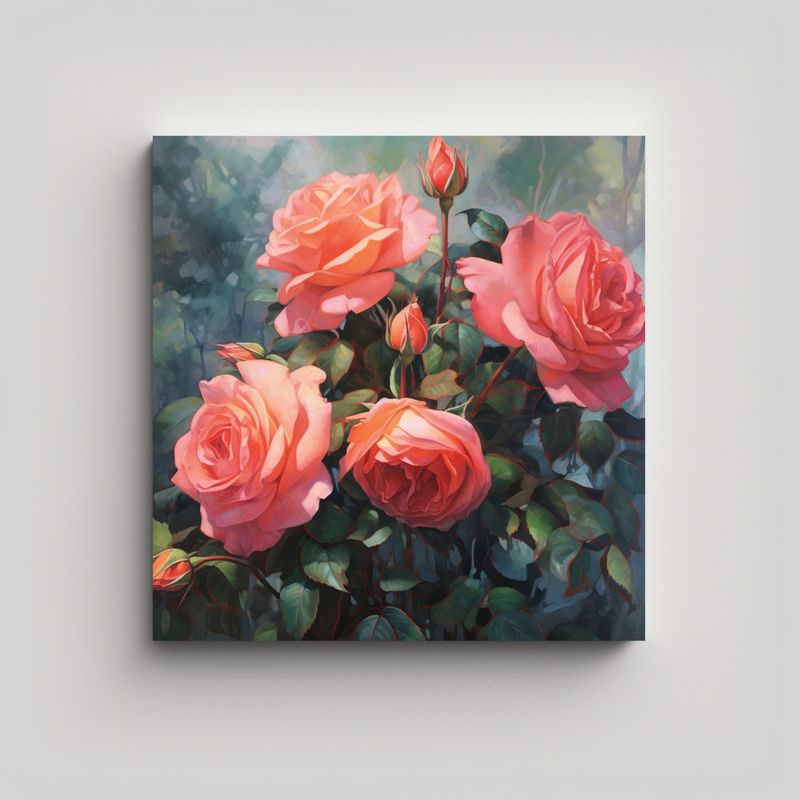 GENERICO - Ilustración Vitalidad De Rosas, Tela En Bastidor 50x50 Cm