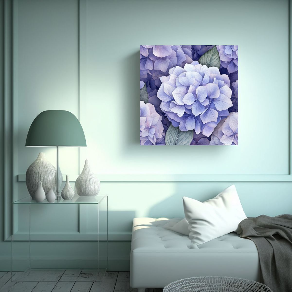 GENERICO - Impactante Lienzo Floral Hidrangeas Detalle 90x90 Cm