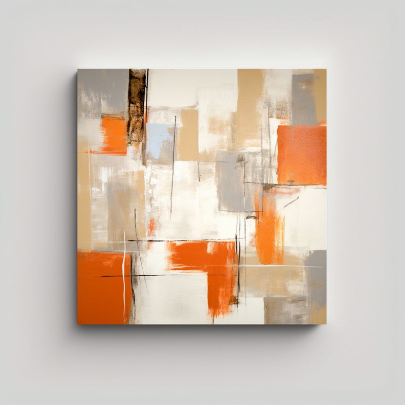 GENERICO - Arte Pared Cuadro Abstracta Naranja Textura Beige 60x60 Cm
