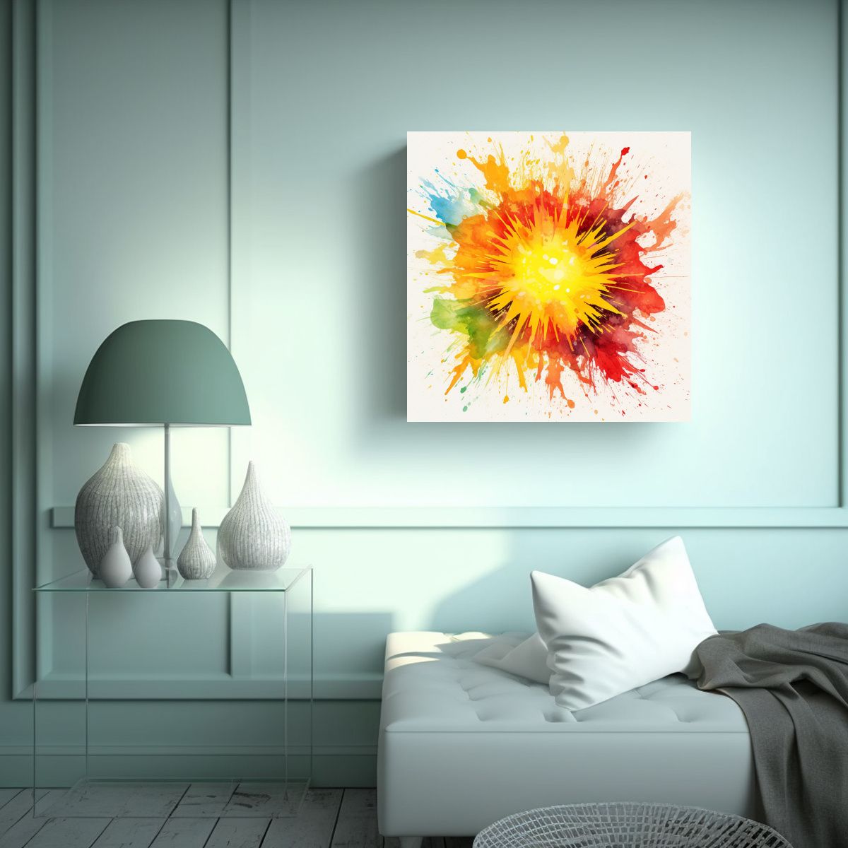 GENERICO - Cuadro De Líneas Coloridas En Acuarela En Un 80x80 Cm