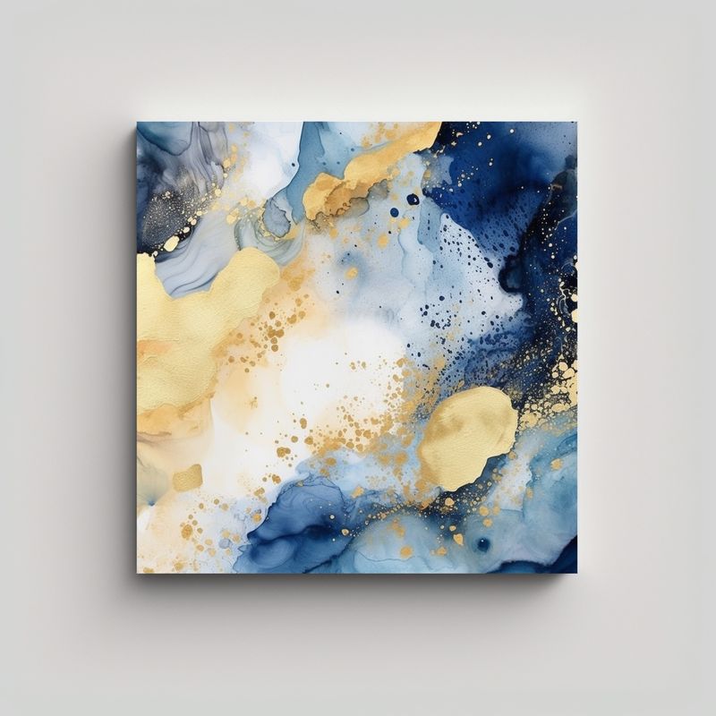 GENERICO - 1 Cuadro Cuadrado Adorable Azul Y Dorado Con 80x80 Cm