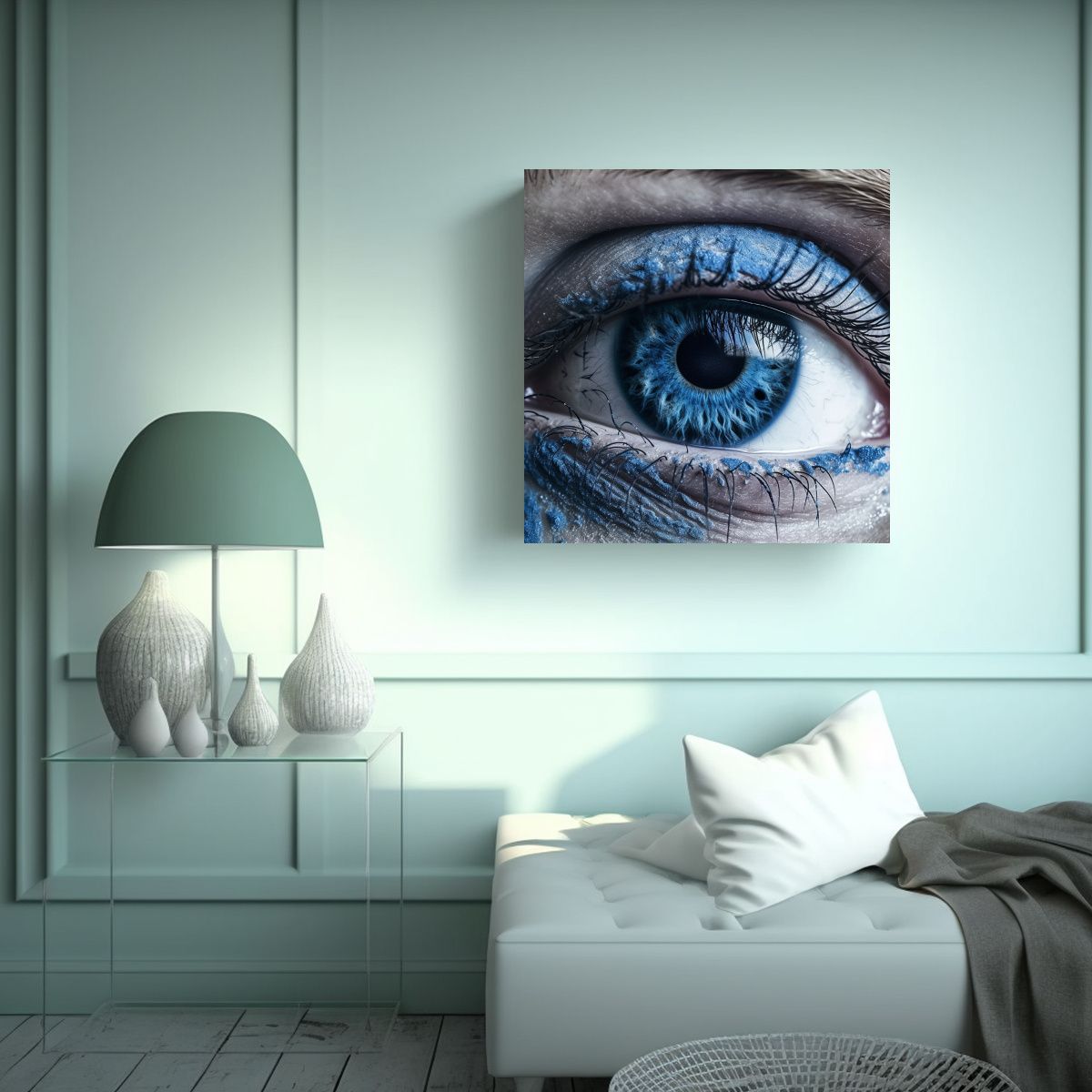 GENERICO - Pintura Decoración Esquema Ojos Azules Detrás 50x50 Cm