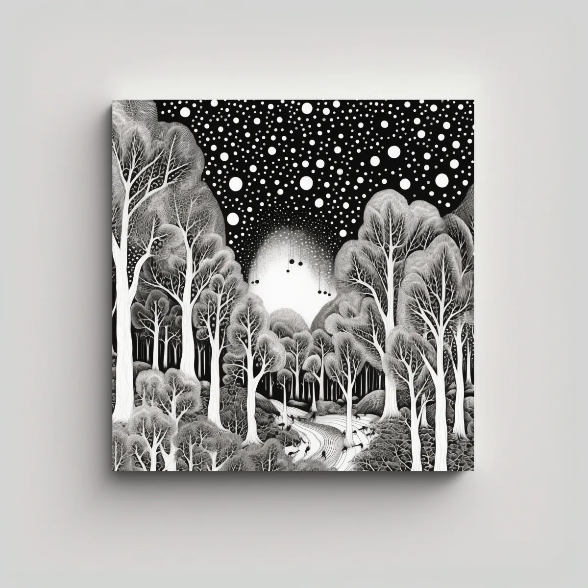 GENERICO - Dibujo Urbano Lienzo De Tela, Bosque Nevado En 70x70 Cm