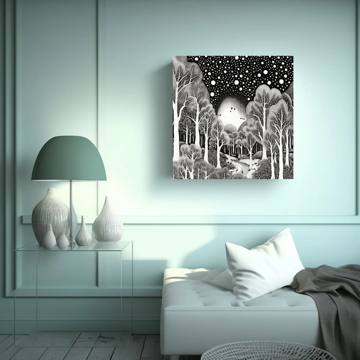 GENERICO - Dibujo Urbano Lienzo De Tela, Bosque Nevado En 70x70 Cm