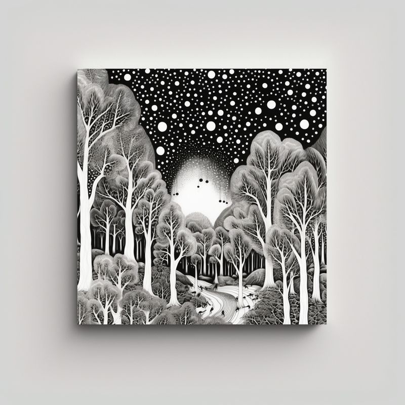 GENERICO - Dibujo Urbano Lienzo De Tela, Bosque Nevado En 50x50 Cm
