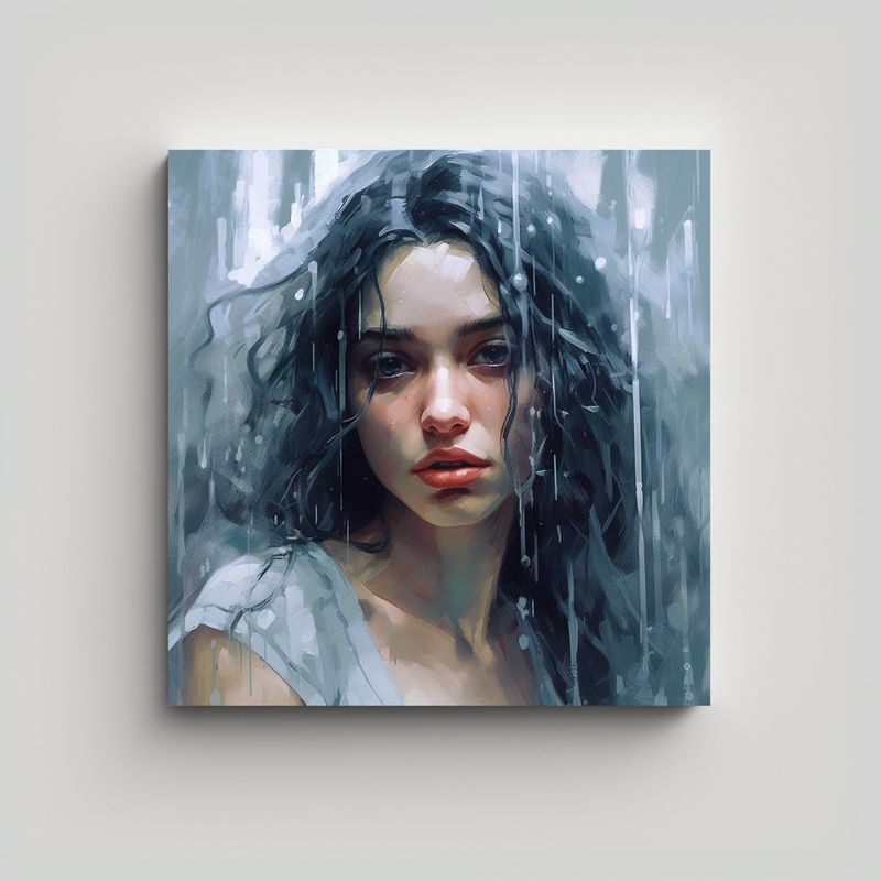 GENERICO - Niña En La Lluvia Pintura Vanguardia En Bastidor 60x60 Cm