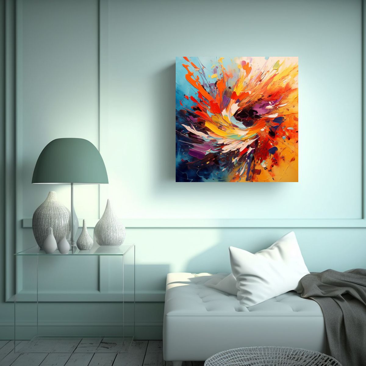 GENERICO - Cuadro Explosión De Colores Y Formas, Movimiento 90x90 Cm