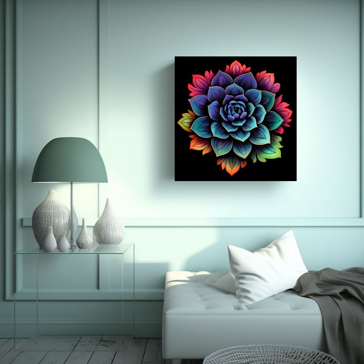 GENERICO - Suculenta Flor Colorida Exposición Imagen Canva 90x90 Cm