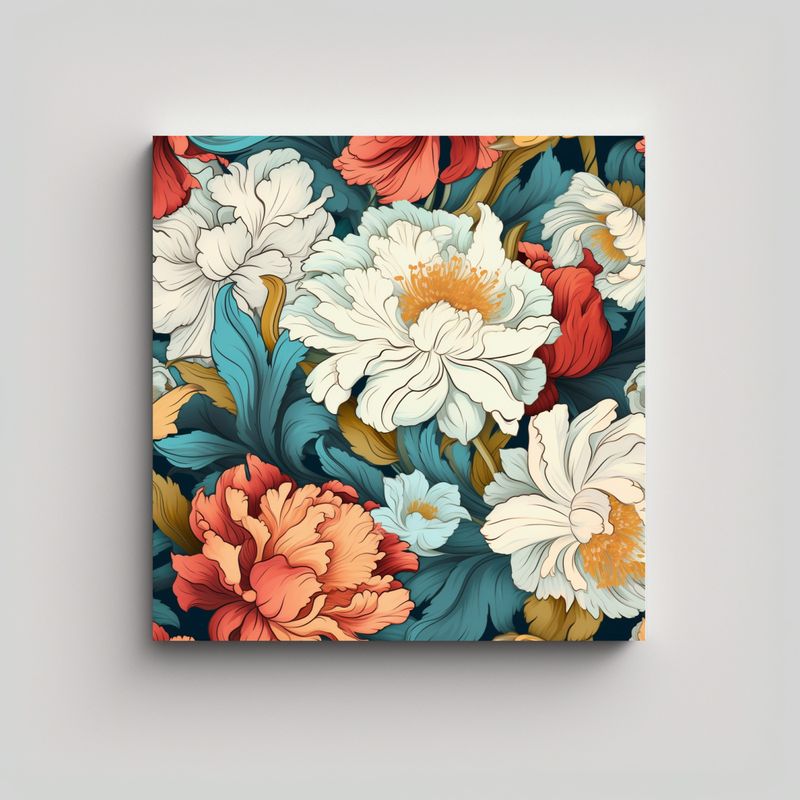 GENERICO - Lienzo Decorativo Patrón Floral Continuo Gama 70x70 Cm