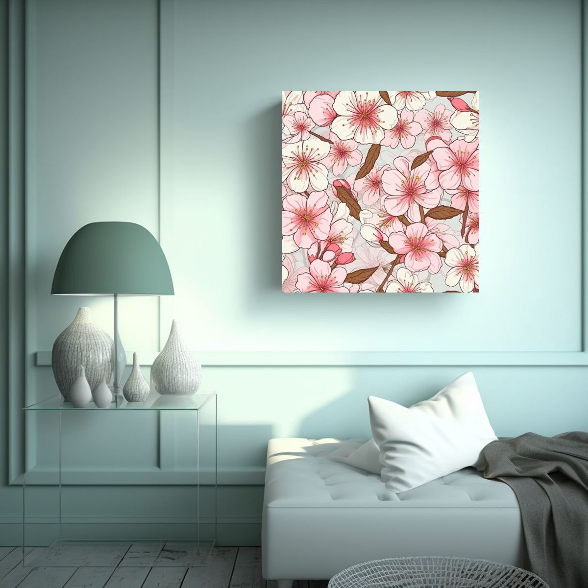 GENERICO - Bastidor De Tela Con Sakura Doodle Pastel Colores 90x90 Cm