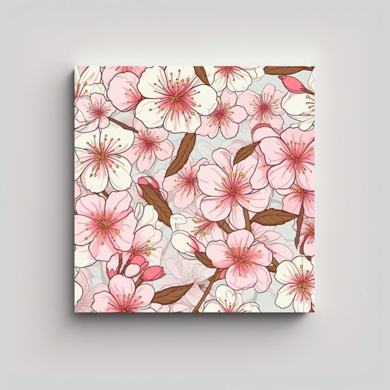 GENERICO - Bastidor De Tela Con Sakura Doodle Pastel Colores 70x70 Cm