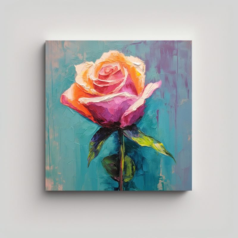 GENERICO - Pintura Al óleo Vintage Minimalista De Rosa 60x60 Cm