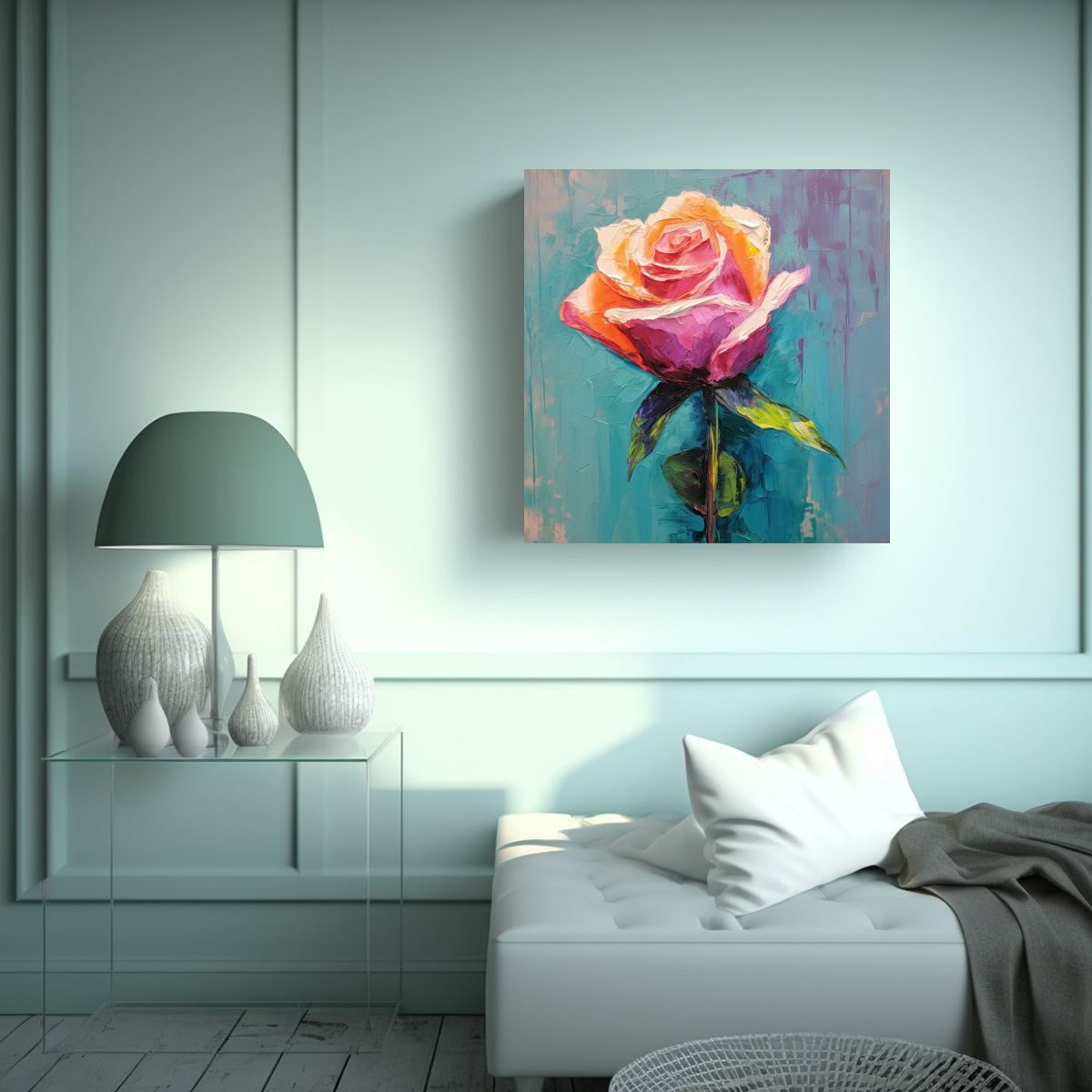 GENERICO - Pintura Al óleo Vintage Minimalista De Rosa 50x50 Cm