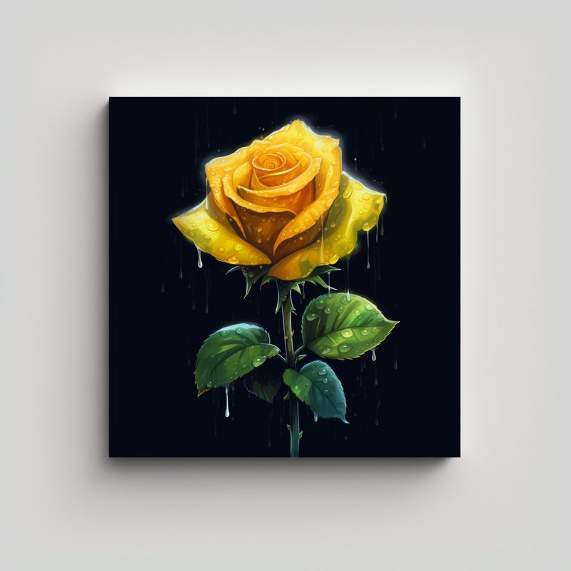 GENERICO - Cuadro Decorativo Rosa Amarilla Época Con Tallo 90x90 Cm