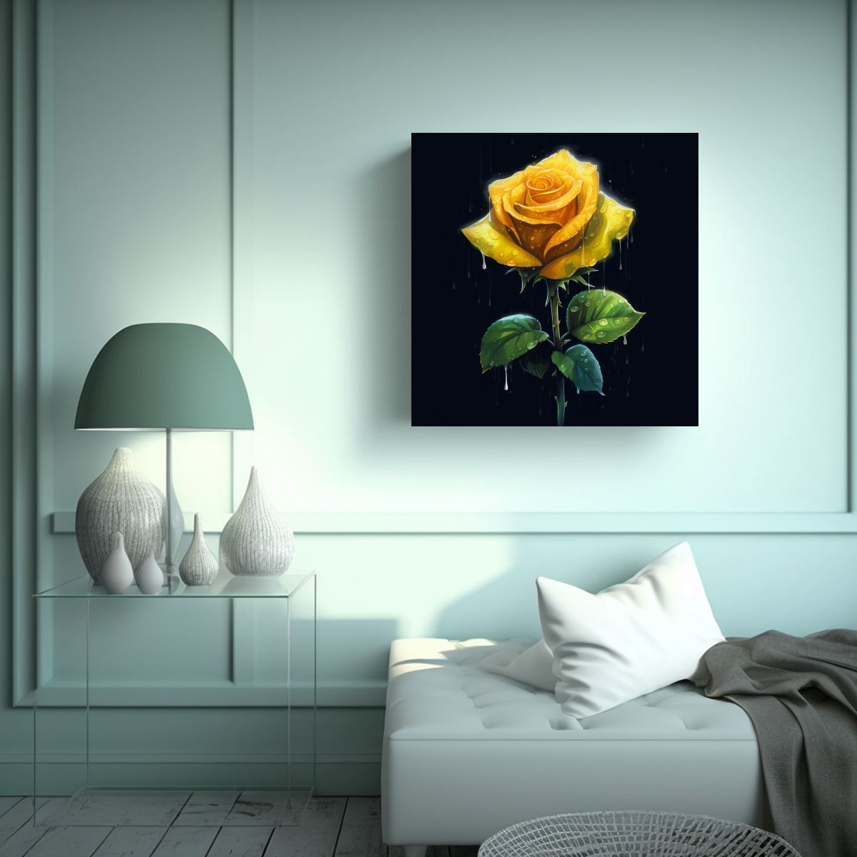 GENERICO - Cuadro Decorativo Rosa Amarilla Época Con Tallo 70x70 Cm