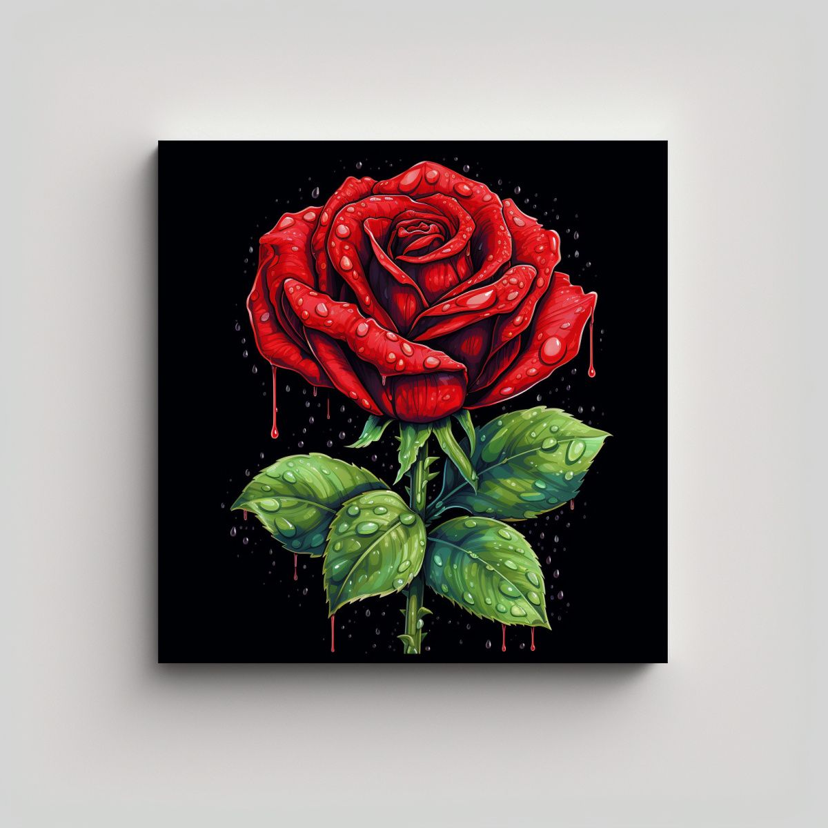 GENERICO - Bello Arte De Pared Rojo Rosa Verde Tallo Patron 60x60 Cm