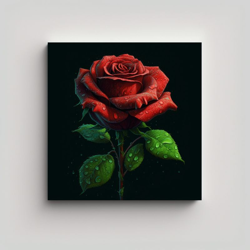 GENERICO - Cuadro Intenso Vida Rosa Roja Y Tallo Verde 60x60 Cm