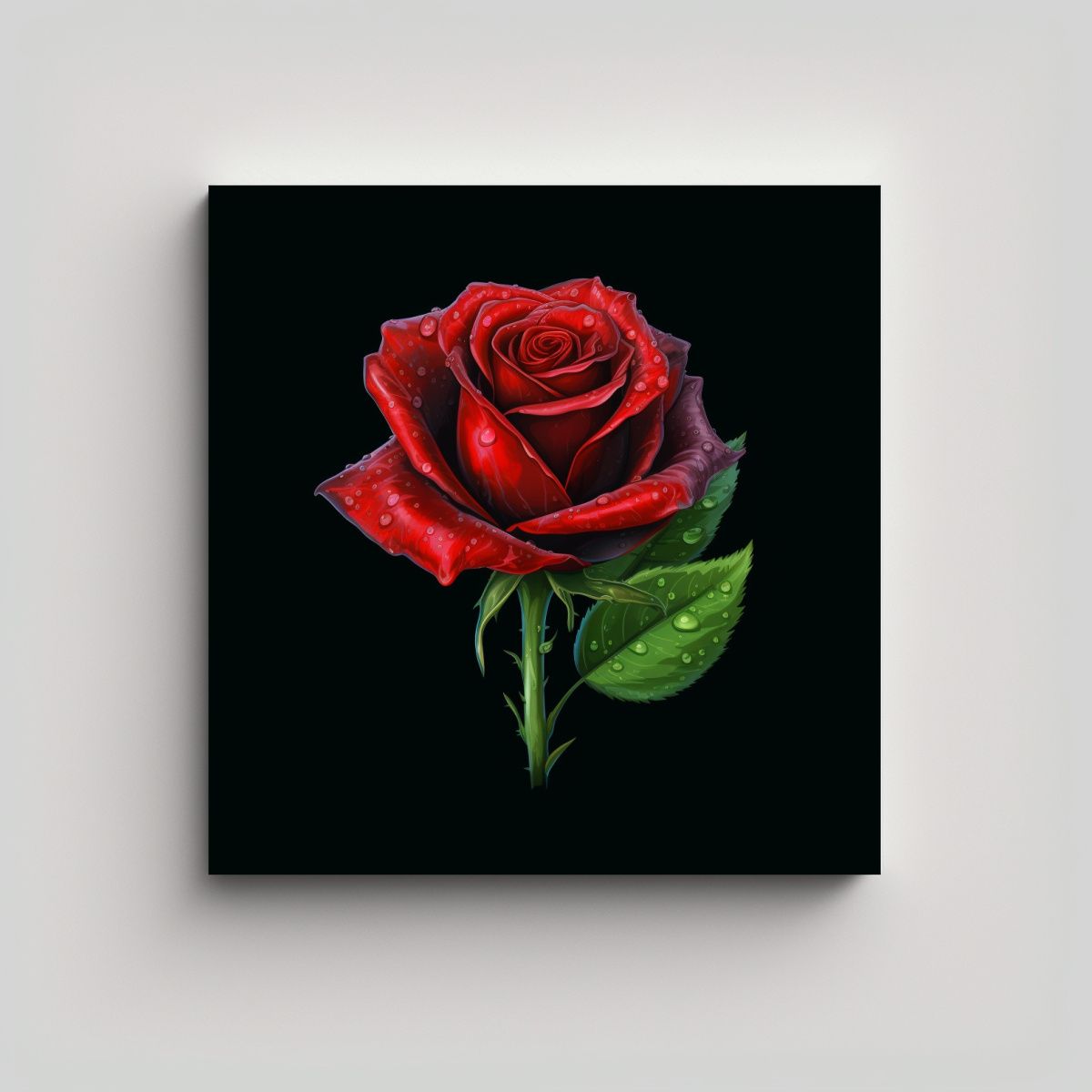 GENERICO - Elegante Rosa Roja En Tallo Verde Pintura 90x90 Cm