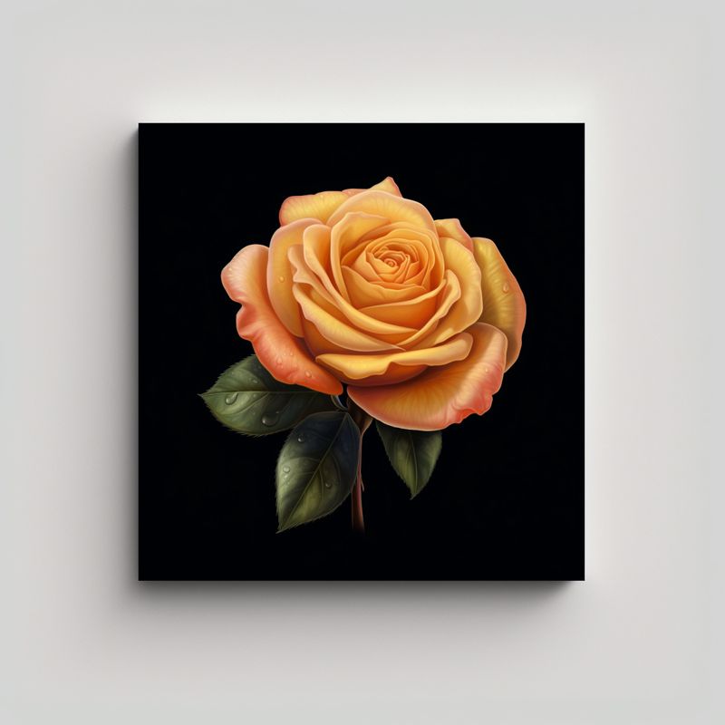 GENERICO - Bella Rosa Durazno Con Tallo Verde Cuadro 80x80 Cm