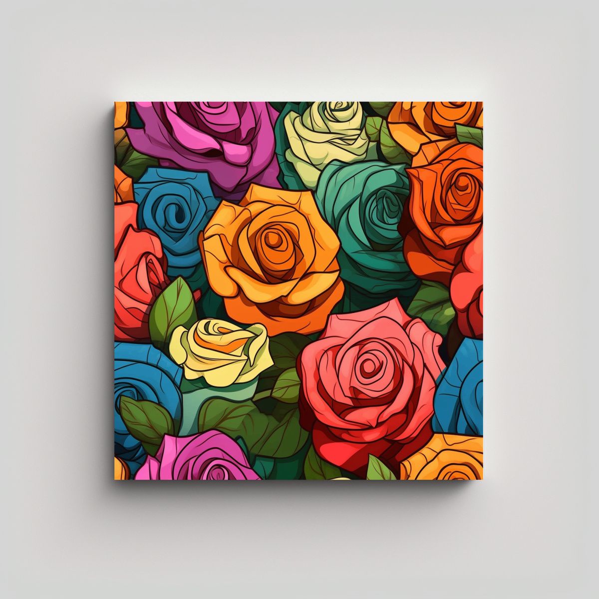 GENERICO - Arte Moderno Unico Jardín De Rosas Coloridas 50x50 Cm