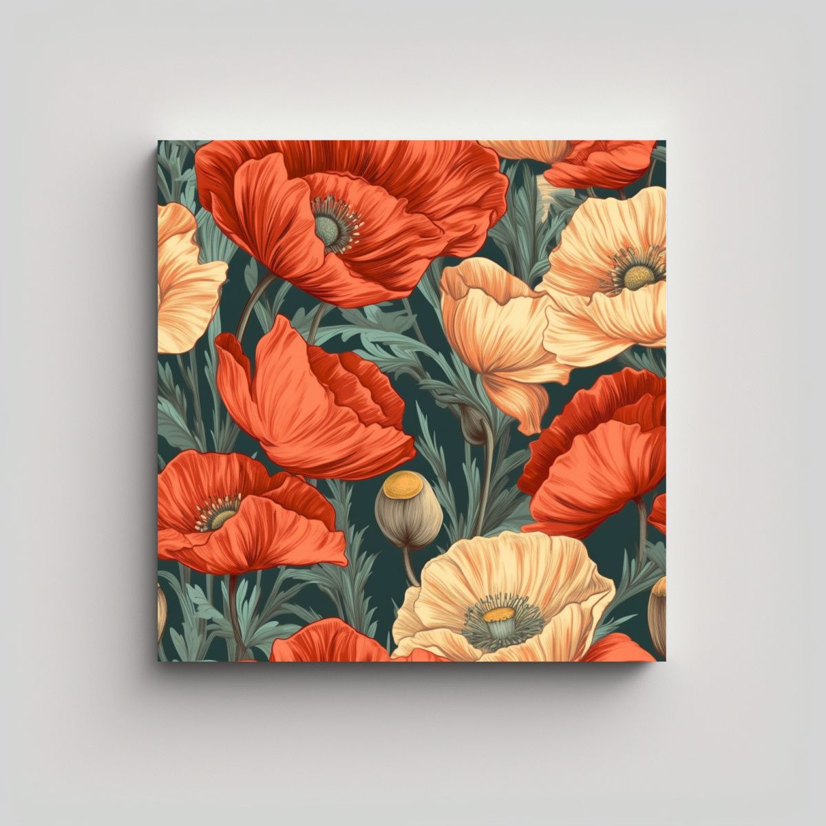 GENERICO - Cuadro Sublimado Vibrante Patrón Floral Poppy 50x50 Cm