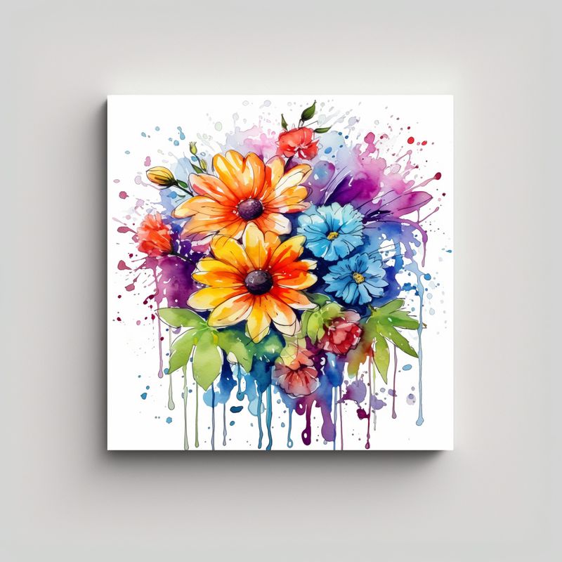 GENERICO - Verano Flores Acuarela Lienzo Arte Decoración 90x90 Cm