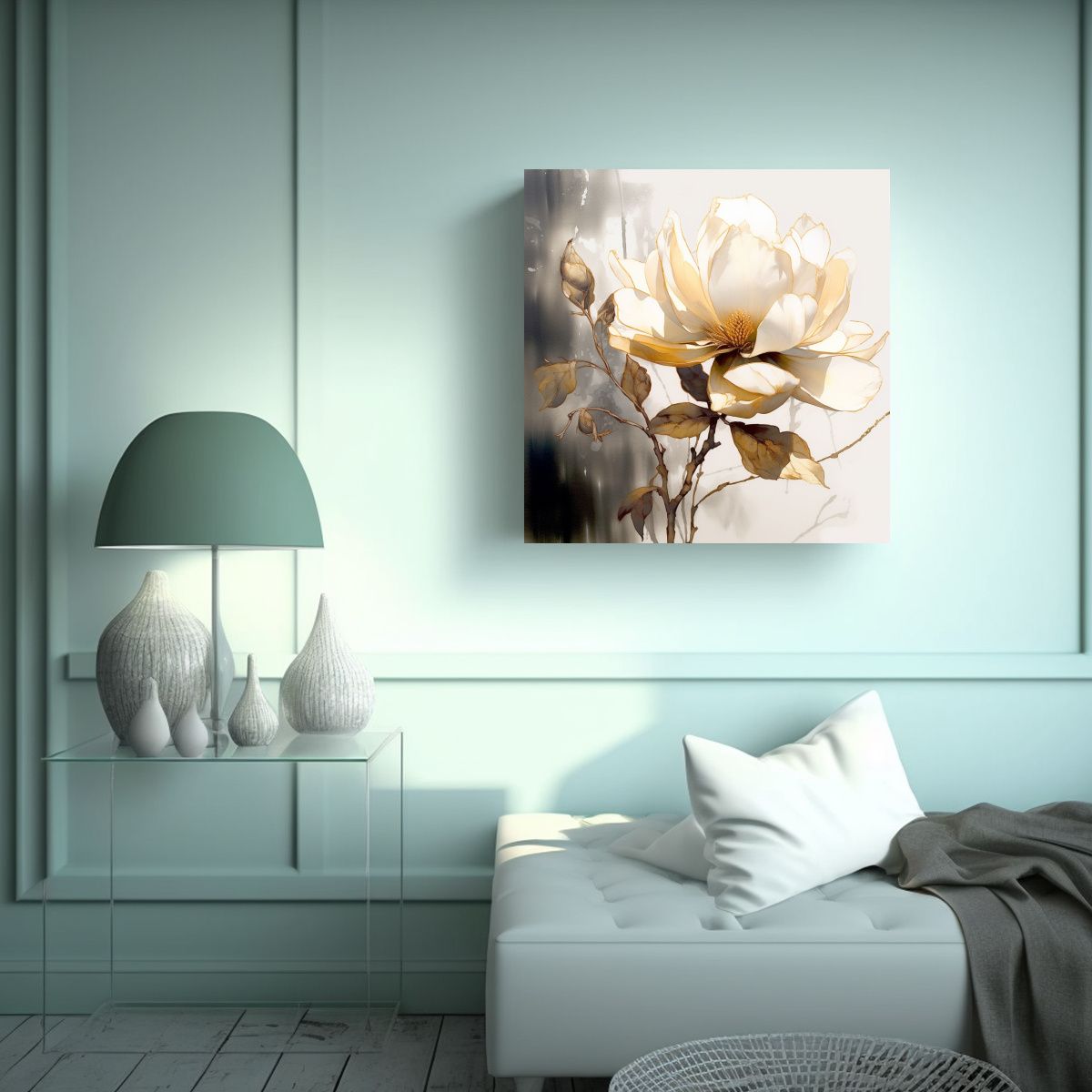 GENERICO - Arte Japonés Lienzo Magnolia Tinta Movimiento 90x90 Cm