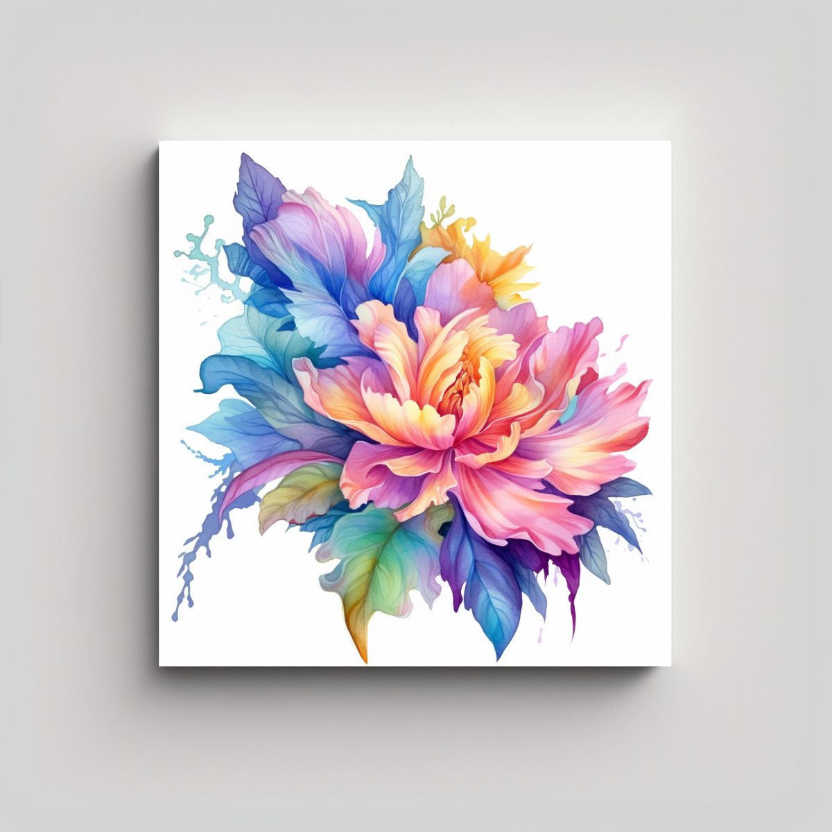 GENERICO - Fantasía Floral Acuarela Lienzo Arte Dibujo 50x50 Cm.
