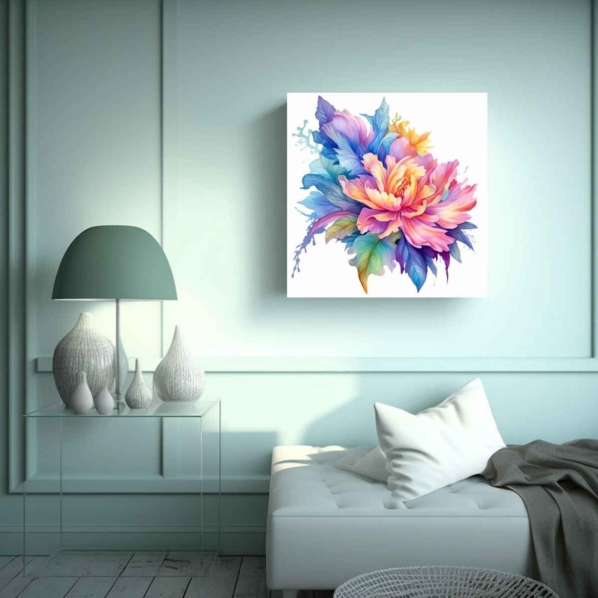 GENERICO - Fantasía Floral Acuarela Lienzo Arte Dibujo 50x50 Cm.
