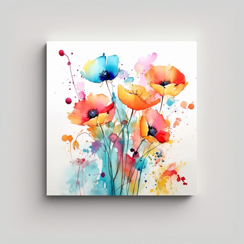 GENERICO - Pintura Abstracta Acuarela Floral Patron Intenso 70x70 Cm