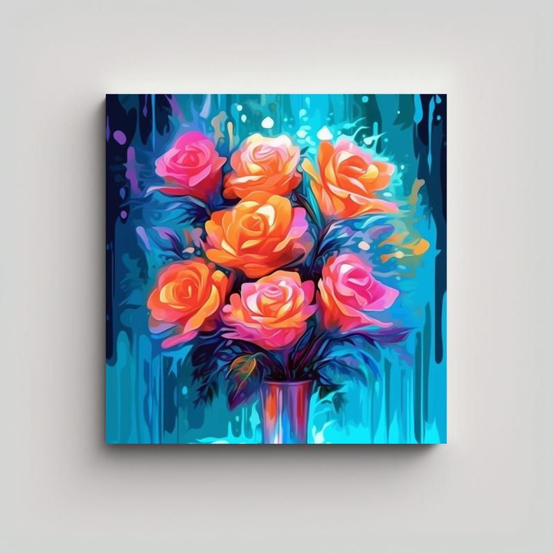 GENERICO - Arte Floral Majestuoso Neon Suave Pintura 70x70 Cm