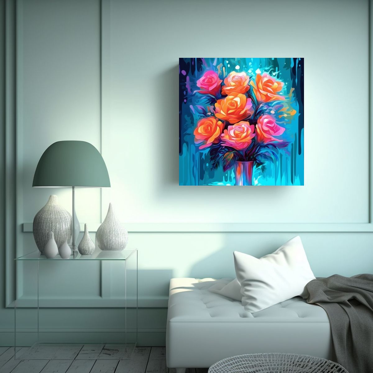 GENERICO - Arte Floral Majestuoso Neon Suave Pintura 70x70 Cm