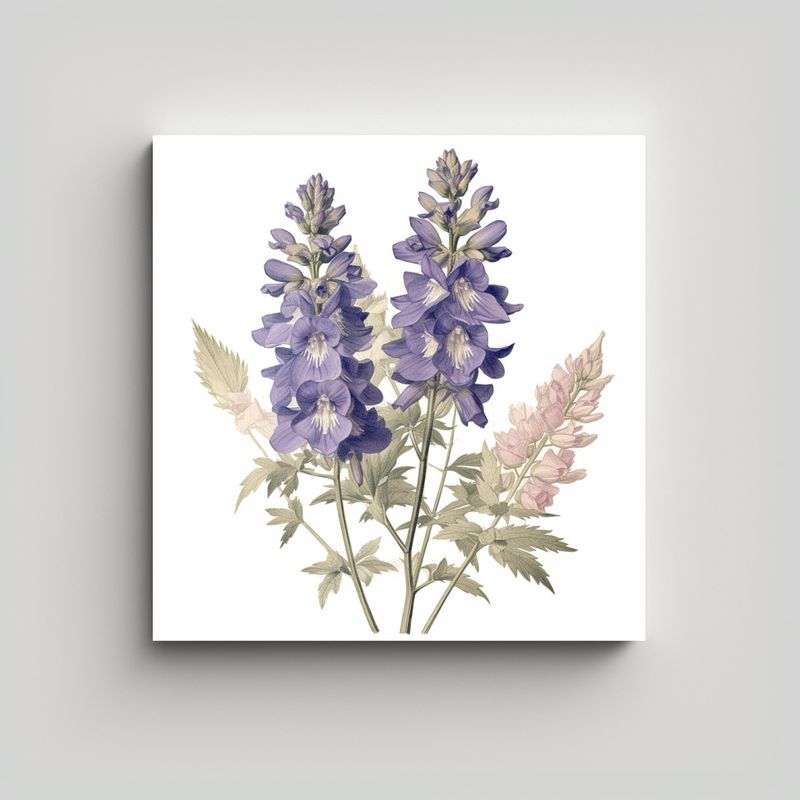 GENERICO - Larkspurs Vintage Ilustración Blanco Decoración 50x50 Cm