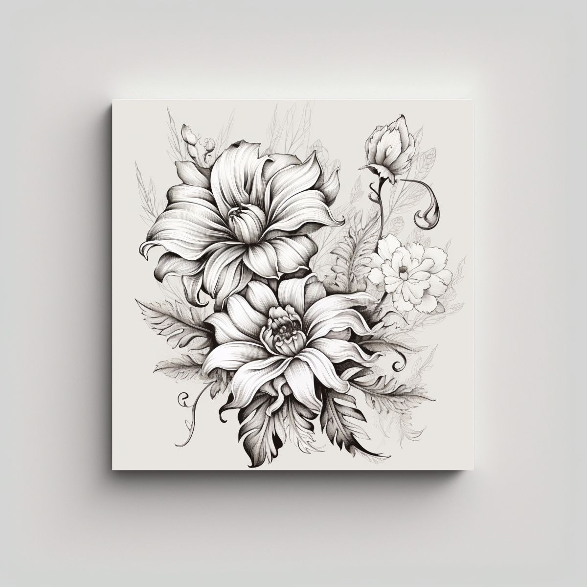 GENERICO - Flor Dibujada A Mano Estilo Delicado Arte Tela 80x80 Cm