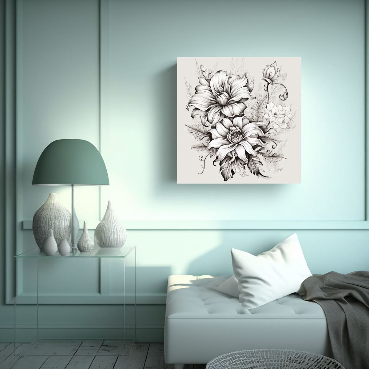 GENERICO - Flor Dibujada A Mano Estilo Delicado Arte Tela 80x80 Cm