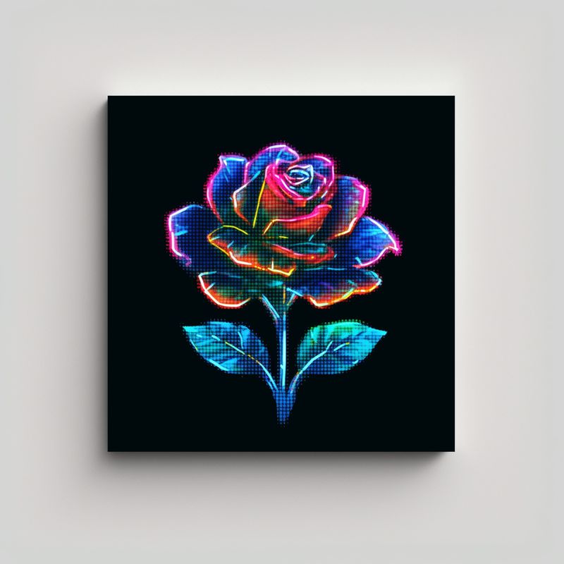 GENERICO - Composición Dinámica Retro Neon, Arte Pixel, 60x60 Cm