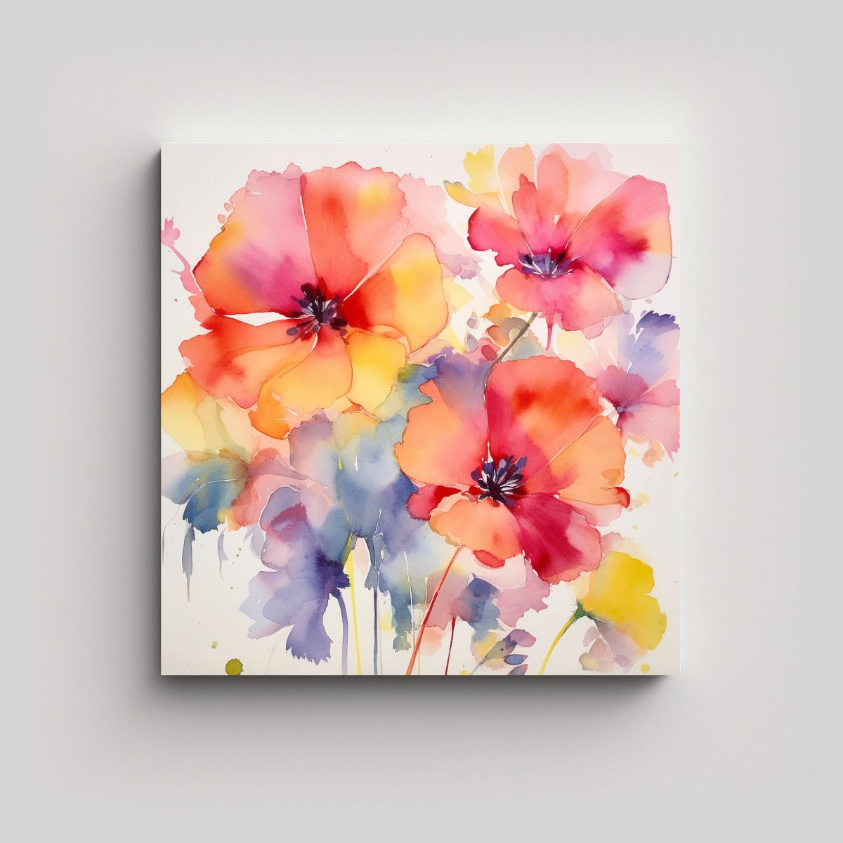 GENERICO - Espectacular Lienzo Interiores Floral Acuarela 70x70 Cm