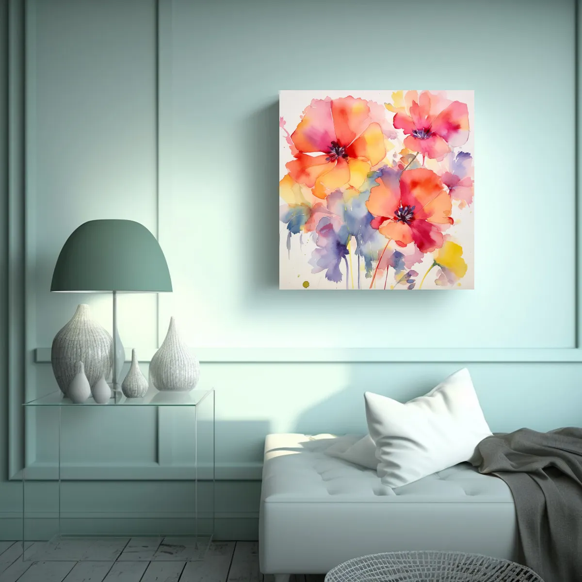 GENERICO - Espectacular Lienzo Interiores Floral Acuarela 50x50 Cm