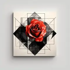 GENERICO - Arte Minimalista De Rosa Multicolor Con Líneas 70x70 Cm.
