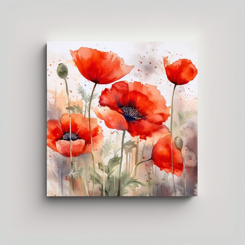 GENERICO - Arte Decorativo Linda Acuarela Amapolas Rojas 90x90 Cm
