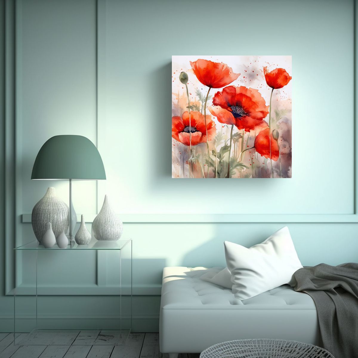 GENERICO - Arte Decorativo Linda Acuarela Amapolas Rojas 90x90 Cm