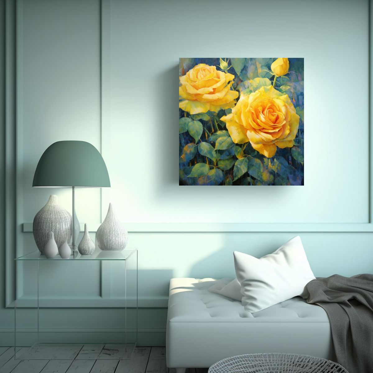 GENERICO - Arte De Pared Con Rosas Amarillas Brillantes, 60x60 Cm